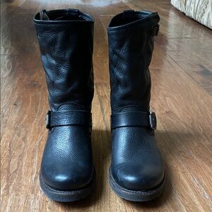 Frye Black Leather Combat Boots